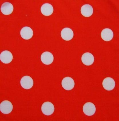POLY/COTTON PRINT FABRIC LARGE WHITE SPOTS ON RED