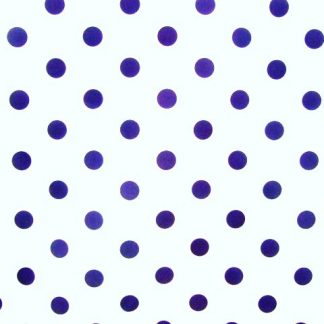 POLY/COTTON PRINT FABRIC - LARGE NAVY SPOTS ON WHITE -