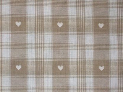 CREVIN COTTON CHECKED HEARTS - heavier weight cotton fabric - BEIGE/WHITE