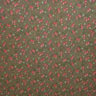 FLORIE PRINT - medium weight cotton fabric - BEIGE/RED/GREEN -