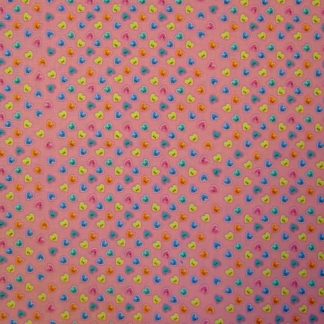 BUTTONS HEARTS COTTON FABRIC by EBOR - MULTI ON PINK  -