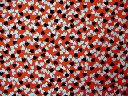 BLACK & WHITE HEARTS COTTON FABRIC by EBOR - RED -