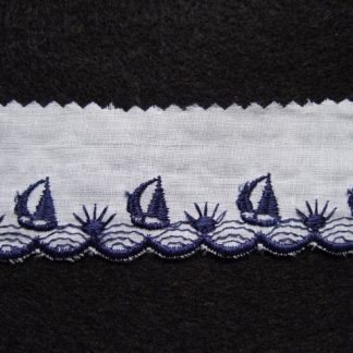 EMBROIDERY ANGLAIS LACE EDGING 40mm/1.5'' wide  WHITE & NAVY per meter