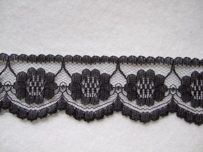 BLACK LACE EDGING 35mm/1.25'' wide polyester (per metre)