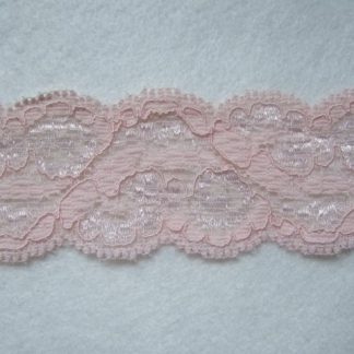 POWDER PINK POLYESTER STRETCH LACE 40mm/1.5''  wide  (per meter)