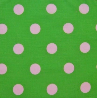 POLY/COTTON PRINT FABRIC - LARGE WHITE  SPOTS ON  LIME GREEN -