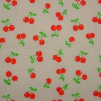POLY/COTTON PRINT FABRIC -RED CHERRIES ON CREAM