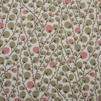 BERRY TWIG by PETER HORTON TEXTILES - BEIGE & PINK ON CREAM